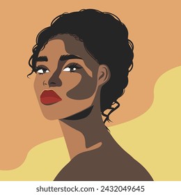 Vector portrait of a black African girl. Hairstyle. Poster for Women's Day. Vector flat bright illustration. Concept of the movement for gender equality and women's empowerment