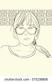 Vector portrait of bored girl , Character design emotion.