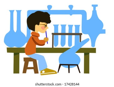vector portrait of the boy in chemical laboratory