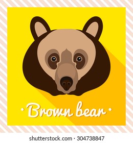 Vector portrait of a  brown bear. Symmetrical portraits of animals. Vector Illustration, greeting card, poster. Icon. Animal face. Font inscription. Image of a polar bear's face.
