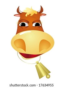 Vector portrait of the bull with a hand bell, a cartoon