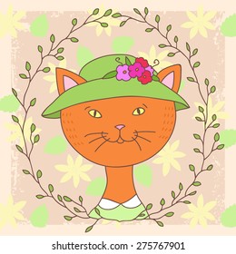 vector portrait of cat with flowers