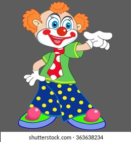Vector portrait of a cheerful clown showing finger