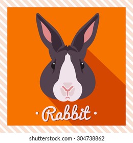 Vector portrait of a  chubby bunny. Symmetrical portraits of animals. Vector Illustration, greeting card, poster. Icon. Animal face. Font inscription. Image of a bunny face. 