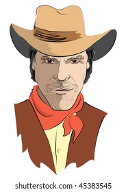 Vector portrait of cowboy on white.
