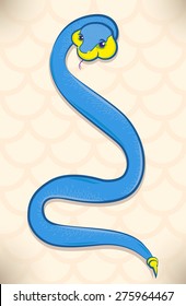 Vector portrait of cute blue snake. Cartoon character. Children illustration.