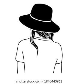 diseño de retrato vectorial. Hermosa joven con sombrero. Silhouette de una chica con un sombrero. 