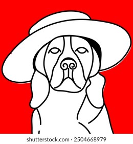 A vector portrait of a dog wearing a hat.