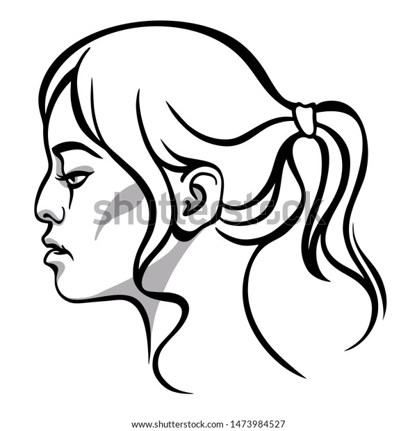 Vector Portrait Drawing Profile Young Beautiful Stock