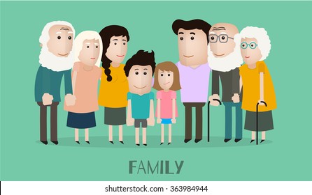 Vector Portrait Family Grandfather Grandmother Mother Stock Vector ...