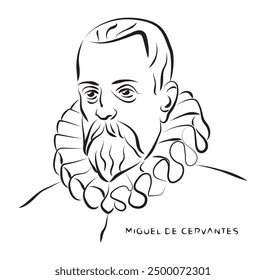 Vector portrait of famous Spanish writer Miguel de Cervantes.