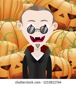 vector portrait in flat style of a young man in a vampire costume on Halloween