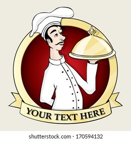 Vector portrait of the french cook with a tray