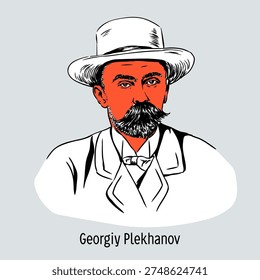 Vector portrait of Georgi Plekhanov, the founding father of Russian Marxism and a prominent philosopher of the 19th-20th century. Historical illustration for educational and social-political projects. Hand-drawn vector illustration