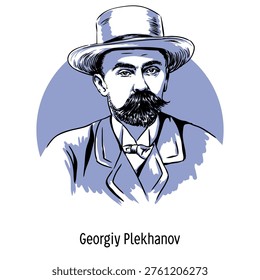 Vector portrait of Georgi Plekhanov, the founding father of Russian Marxism and a prominent philosopher of the 19th-20th century. Historical illustration for educational and social-political projects. Hand-drawn vector illustration