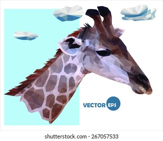 vector portrait of a giraffe isolated on white background, illustration is made in the technique of low-poly