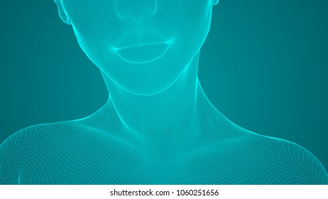 vector portrait of girl. 3d model on blue background