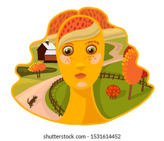 vector portrait of a girl, autumn portrait, autumn mood, magic, beauty salon logo