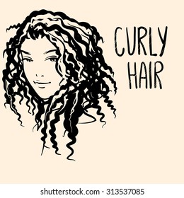 Vector portrait of a girl with curly hair