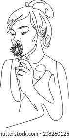 Retrato vectorial de una niña dibujada con una línea