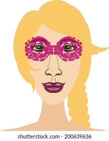 Vector portrait girl in glasses: hippy