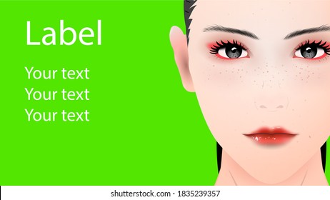 Vector portrait of a girl in makeup on a green background with your text