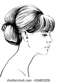 Vector Portrait of girl in profile