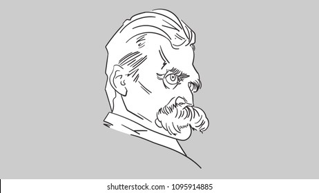 Vector portrait of great philosopher, poet and cultural critic Friedrich Nietzsche, Hand drawn sketch drawing, illustration.