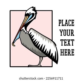 Vector portrait of a hand drawn beautiful Peruvian pelican with blue throat pouch. Ink drawing, decorative graphic style. Beautiful animal design elements, perfect for logo design