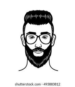 Vector portrait Hipster Image of bearded man for barbershop