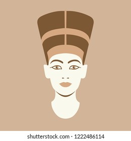 Vector portrait illustration of ancient Egyptian queen Nefertiti - Modern graphic style with flat monochromatic colors