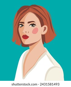 Vector portrait illustration of brown-haired bob hairstyle brunette women girls flat illustration. Avatar for social networks. Flat style flat illustration