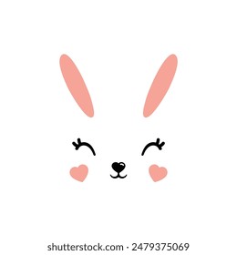 Vector portrait illustration of cute white bunny, little rabbit, hare. Cutie animal face portrait in pastel colors. Stickers, wall art, kids room decoration, easter decor, print, design. Card, poster