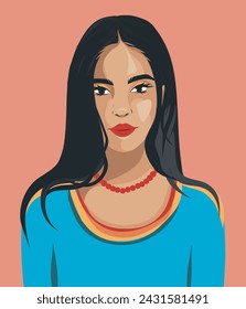 Vector portrait illustration hairstyle black hair brunette woman girl flat illustration. Avatar for social networks. Flat style flat illustration