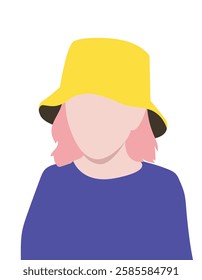 Vector Portrait Illustration of a Kid with Yellow Hat and Pink Hair