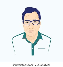 Vector portrait illustration of a man with glasses. Modern digital art style, perfect for avatars, profile pictures, business, social media, web, app, branding, and creative graphic or print projects.