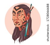 Vector portrait illustration of a Maori man. Linear graphics, character design.