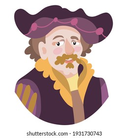 Vector Portrait Illustration of Rembrandt. Vector image isolated on a white background. 