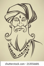 vector portrait of Indian man