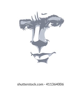Vector portrait of irate woman, illustration of good-looking but angry female. Person emotional face expression, visage features.
