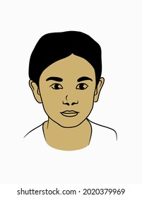Retrato vectorial de un niño japonés. Cuero multicolor