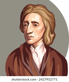 Vector Portrait of John Locke, 17th century philosopher. Modern philosophy, Western philosophy, Empiricism, social contract, natural law, Political Philosophy, England