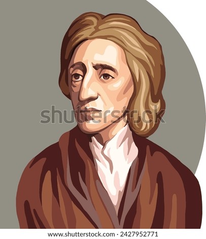 Vector Portrait of John Locke, 17th century philosopher. Modern philosophy, Western philosophy, Empiricism, social contract, natural law, Political Philosophy, England