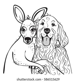 vector portrait of a kangaroo and dog