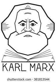 Vector portrait of Karl Marx made in a linear style.