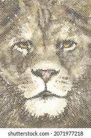 Vector portrait of a lion. Illustrations of animals. Halftone pattern texture.