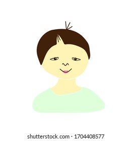 Vector portrait of a little boy in flat style. Illustration of a child of Asian race appearance by doodle.For child protection day.Design for coloring,packaging,web,children's games,cards,print.