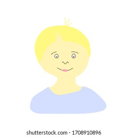 Vector portrait of a little boy in flat style. Illustration of a child of European  race appearance by doodle.For child protection day.Design for packaging,web,children's games,cards,print.