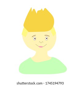 Vector portrait of a little boy in flat style. Illustration of a child of European  race appearance by doodle.For child protection day.Design for packaging,web,children's games,cards,print.