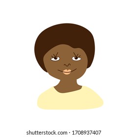 Vector portrait of a little girl in flat style. Illustration of a child of African race appearance by doodle.For child protection day.Design for coloring,packaging,web,children's games,cards,print.